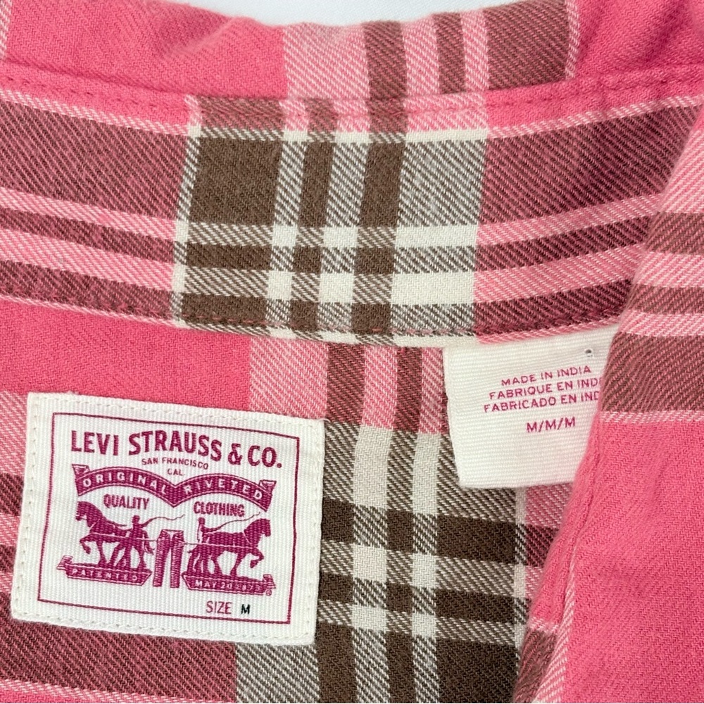 Levi's Women’s Coral Plaid Button-Down Snap Long Sleeve Shirt Size Medium US - Picture 4 of 7